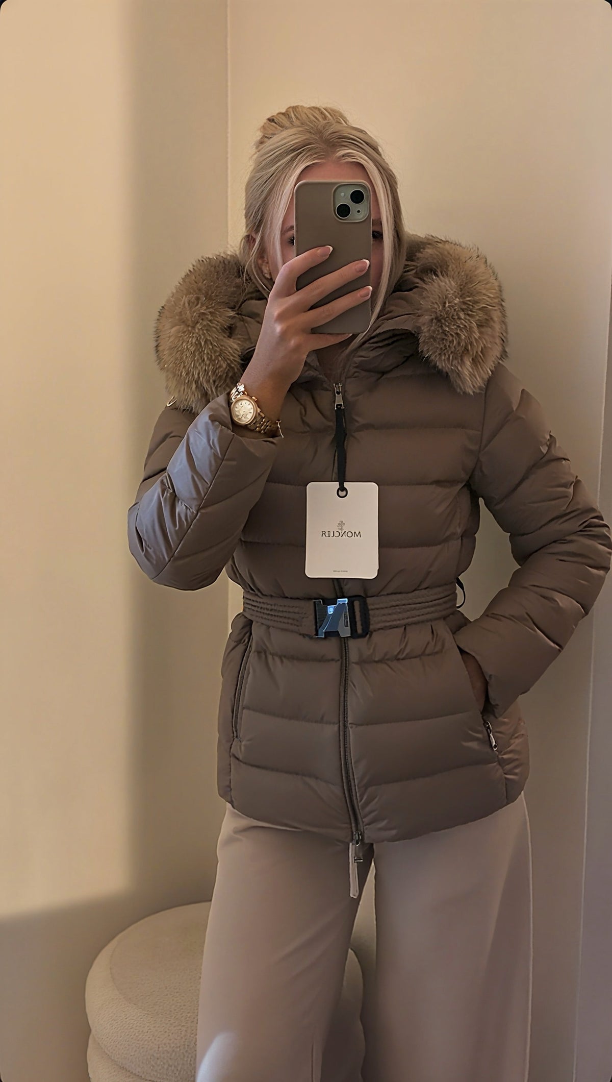 Moncler Tailored Hooded Fur Jacket - Nude Beige
