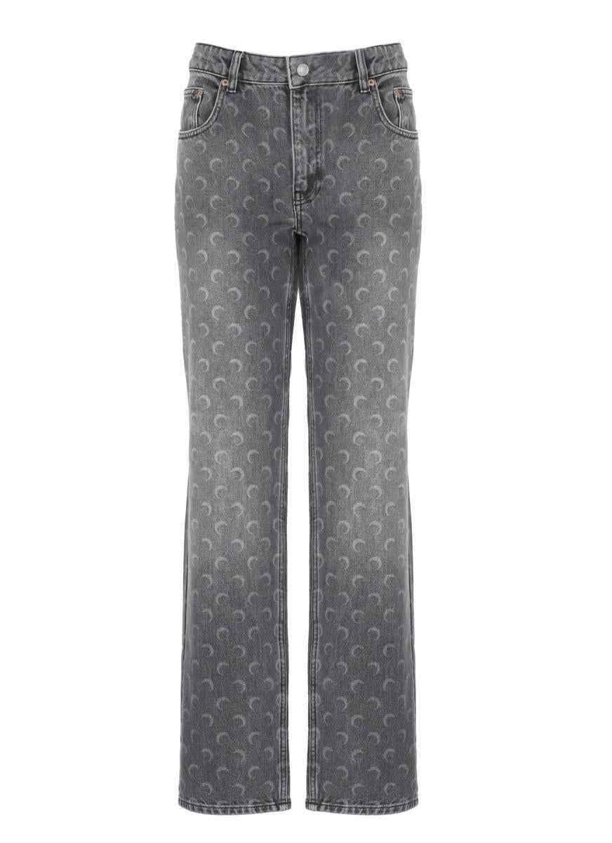 Grey Moon Laser Wash Denim Straight Jeans