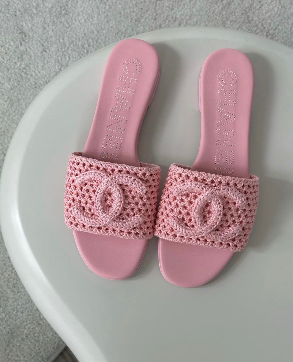 PINK CHANEL SLIDES