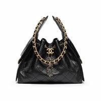 BLACK CC DRAWSTRING BUCKET BAG