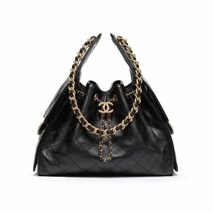 BLACK CC DRAWSTRING BUCKET BAG