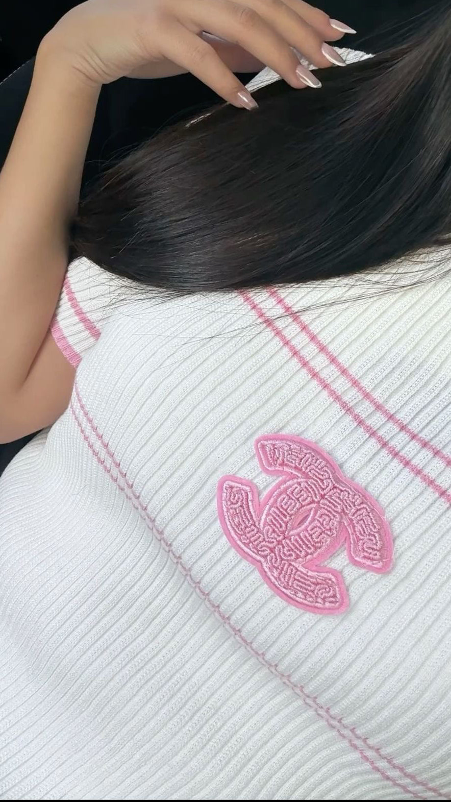 CHANEL PINK ON WHITE CROPTOP