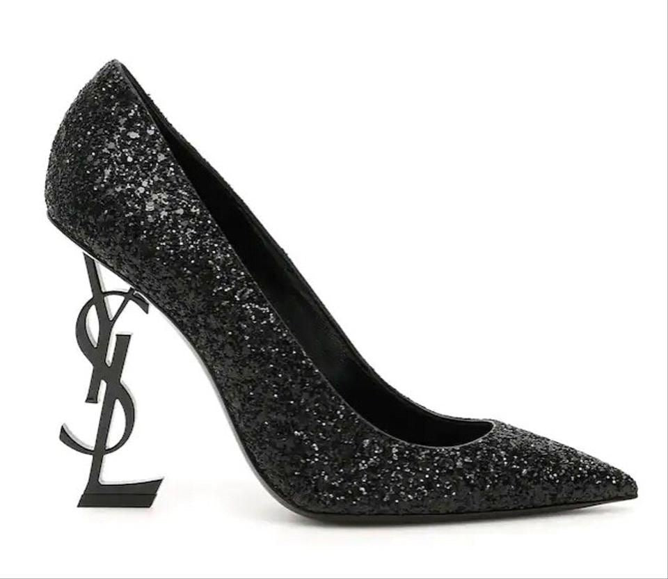 BLACK YSL CRYSTAL HEELS