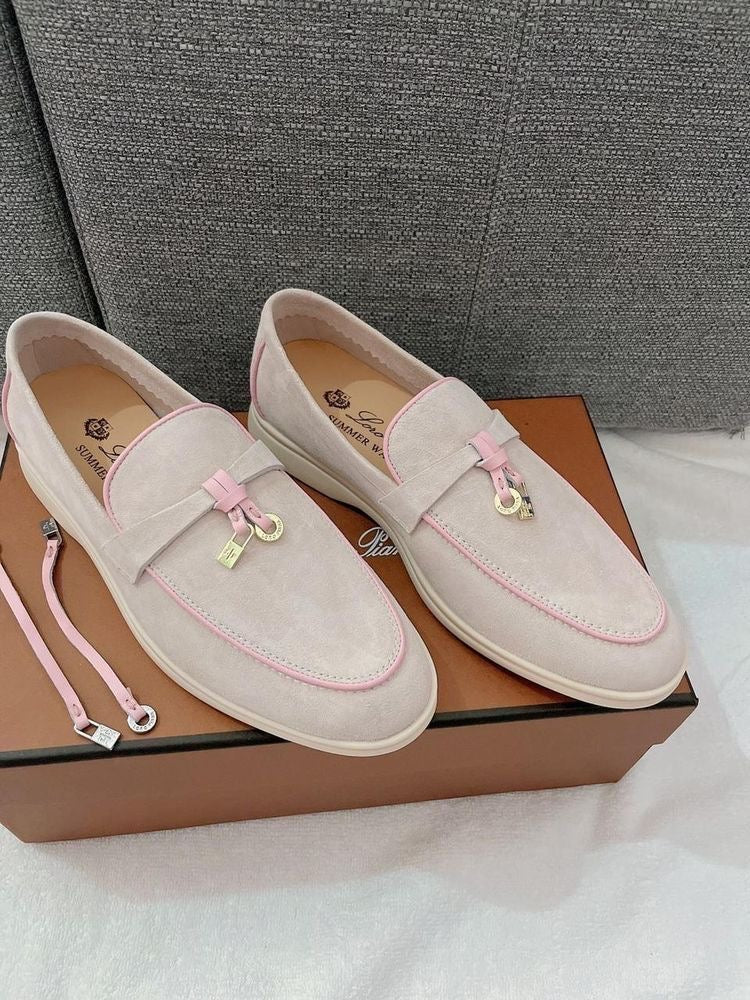 LORO PIANA SUMMER CHARMS WALK LOAFERS - BEIGE/PINK
