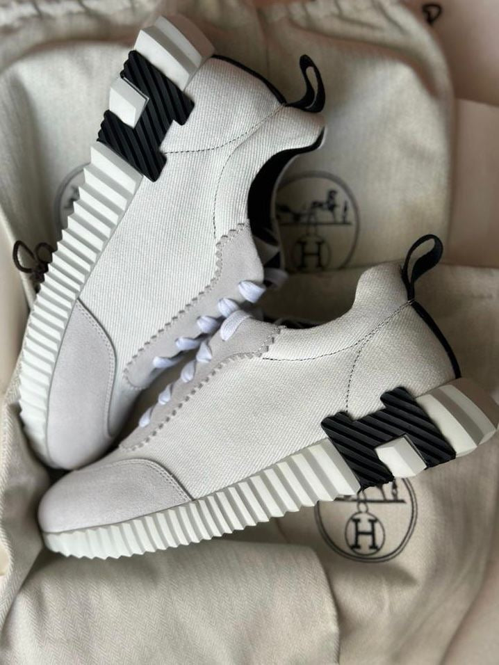 HERMES WHITE BLACK BOUNCING SNEAKERS